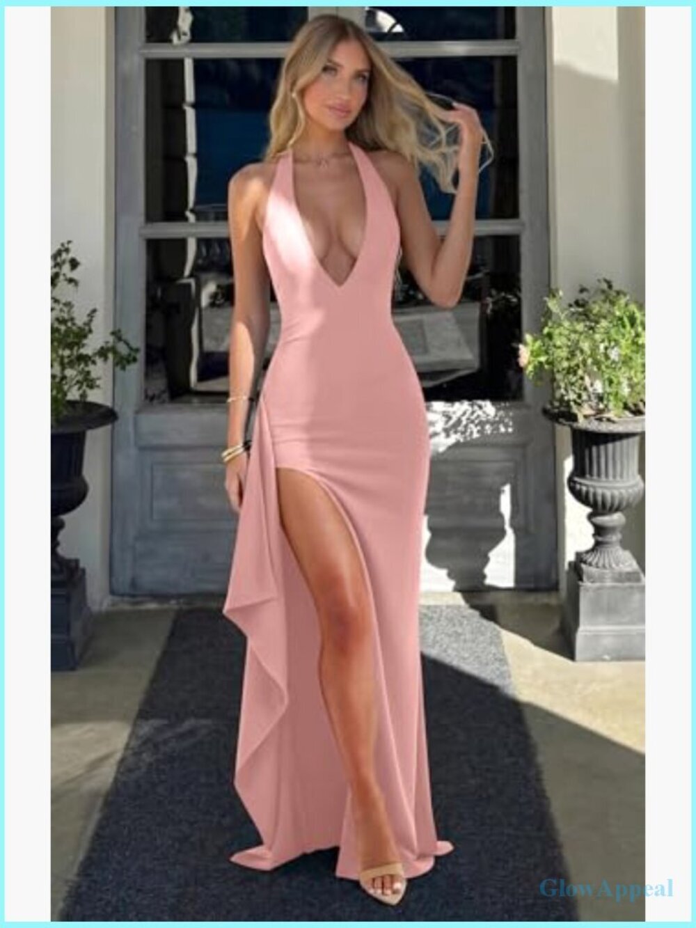 Deep V-Neck Halter High Split Backless Maxi Dress S-XL - Picture 6 of 7